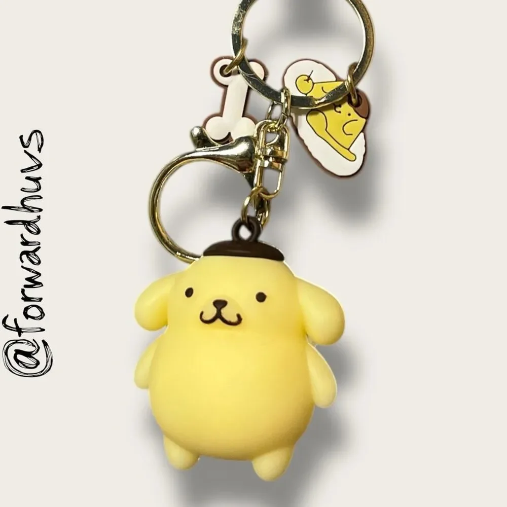 Sanrio Pompompurin Keychain – Yellow Strap with Charms